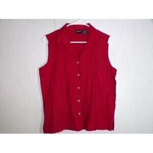 Erika Womens Sleeveless Linen Blend Top Size M Red V Neck Button Front Side Slit